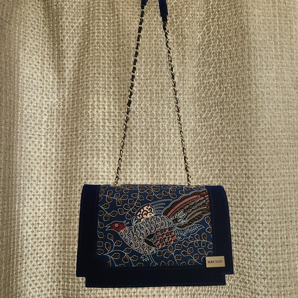 LIKE NEW Mak Nisy Designer Vibrant Royal Blue Ankara Bird Leaf Flower Design